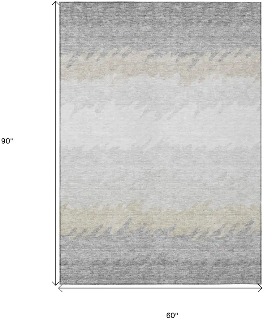 Silver Gray And Beige Striped Washable Indoor Outdoor Area Rug Photo 3