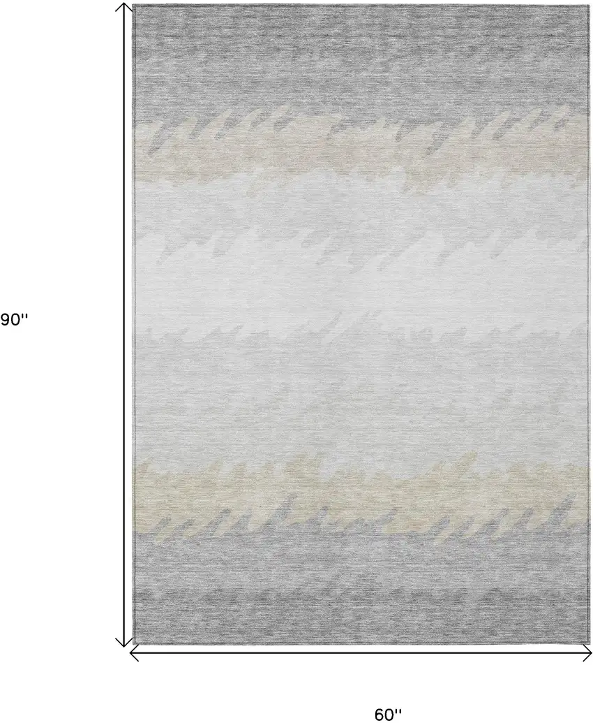 Silver Gray And Beige Striped Washable Indoor Outdoor Area Rug Photo 3