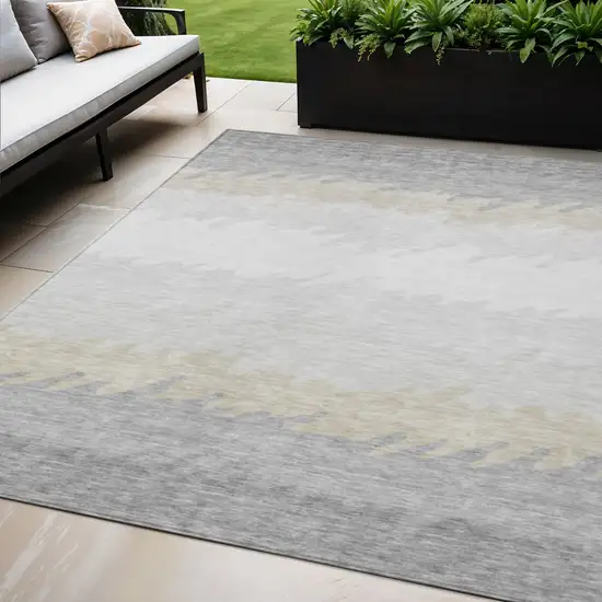 Silver Gray And Beige Striped Washable Indoor Outdoor Area Rug Photo 1