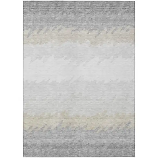 Silver Gray And Beige Striped Washable Indoor Outdoor Area Rug Photo 1