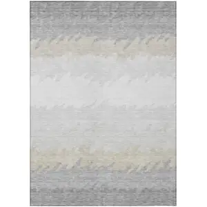 Photo of Silver Gray And Beige Striped Washable Indoor Outdoor Area Rug