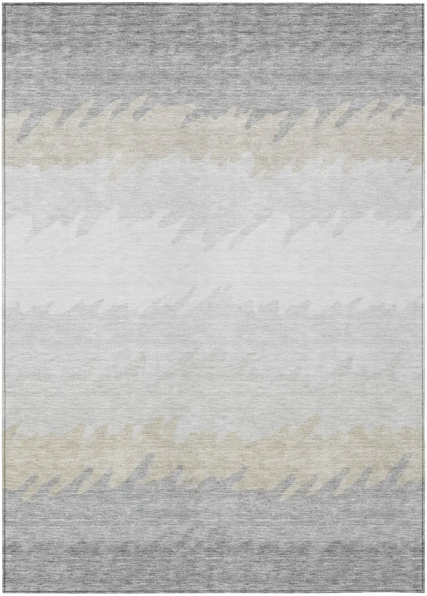 Silver Gray And Beige Striped Washable Indoor Outdoor Area Rug Photo 1