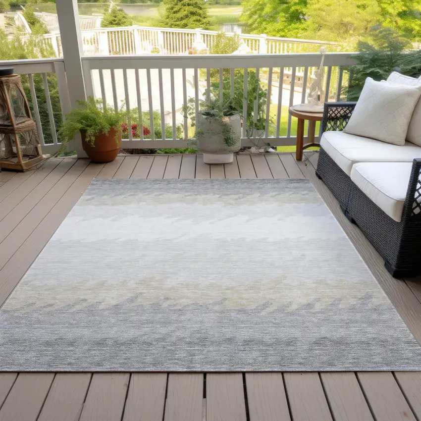 Silver Gray And Beige Striped Washable Indoor Outdoor Area Rug Photo 6