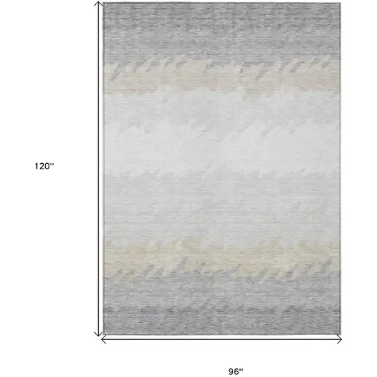 Silver Gray And Beige Striped Washable Indoor Outdoor Area Rug Photo 3