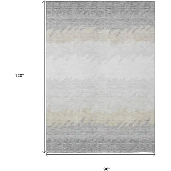 Silver Gray And Beige Striped Washable Indoor Outdoor Area Rug Photo 3