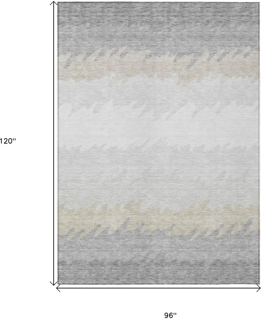 Silver Gray And Beige Striped Washable Indoor Outdoor Area Rug Photo 3