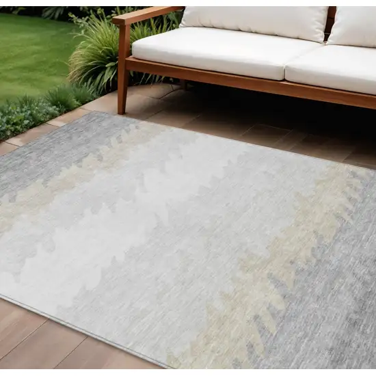 Silver Gray And Beige Striped Washable Indoor Outdoor Area Rug Photo 1