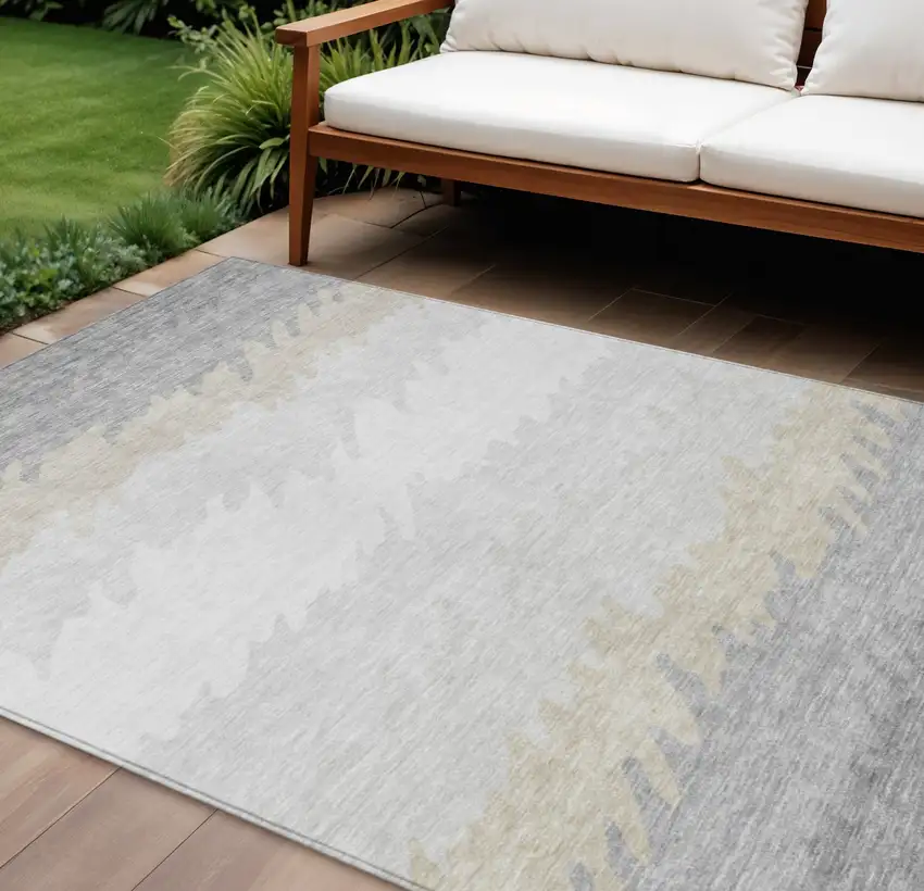 Silver Gray And Beige Striped Washable Indoor Outdoor Area Rug Photo 1