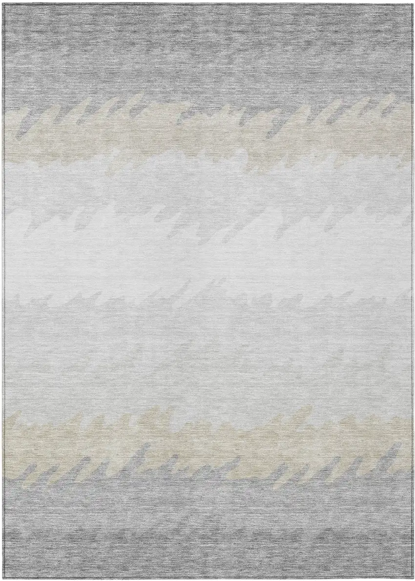 Silver Gray And Beige Striped Washable Indoor Outdoor Area Rug Photo 2