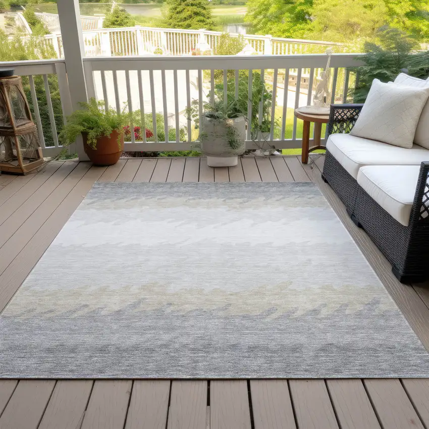 Silver Gray And Beige Striped Washable Indoor Outdoor Area Rug Photo 6
