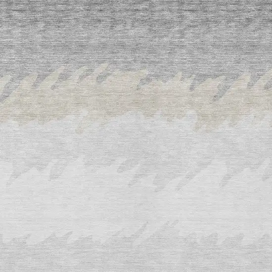 Silver Gray And Beige Striped Washable Indoor Outdoor Area Rug Photo 5