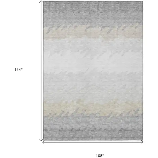 Silver Gray And Beige Striped Washable Indoor Outdoor Area Rug Photo 3