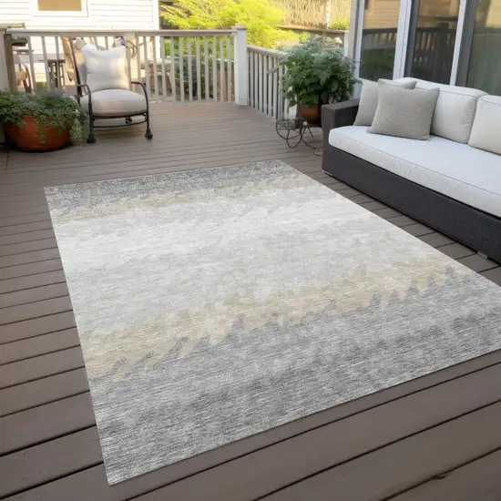 Silver Gray And Beige Striped Washable Indoor Outdoor Area Rug Photo 9