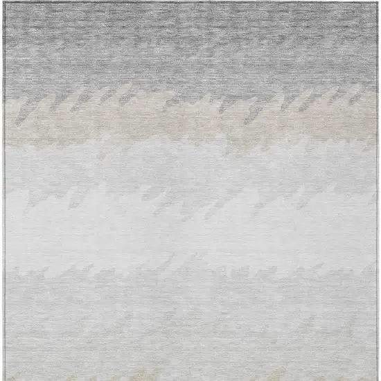 Silver Gray And Beige Striped Washable Indoor Outdoor Area Rug Photo 6