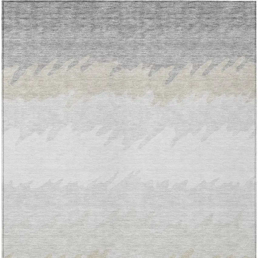 Silver Gray And Beige Striped Washable Indoor Outdoor Area Rug Photo 6