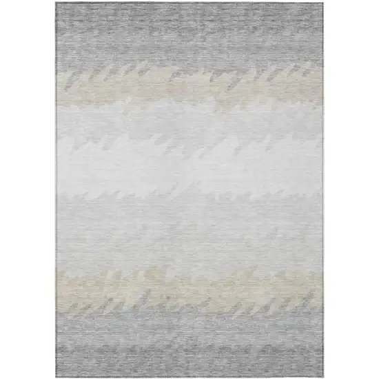 Silver Gray And Beige Striped Washable Indoor Outdoor Area Rug Photo 1