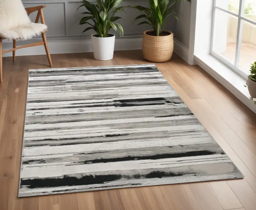 Black and Silver Abstract Non Skid Area Rug Photo 1