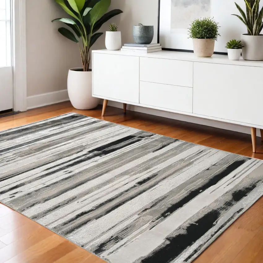 Black and Silver Abstract Non Skid Area Rug Photo 1