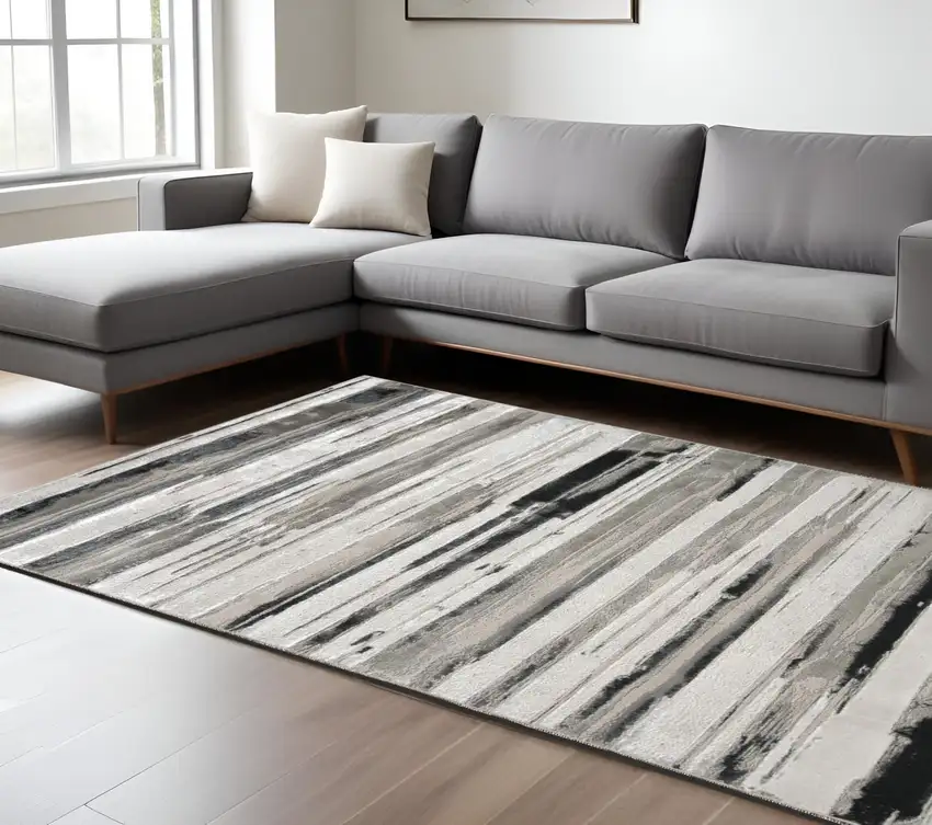 Black and Silver Abstract Non Skid Area Rug Photo 1