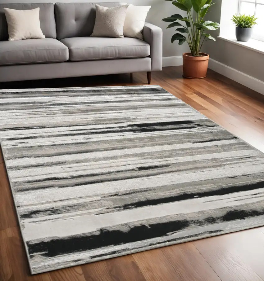 Black and Silver Abstract Non Skid Area Rug Photo 2