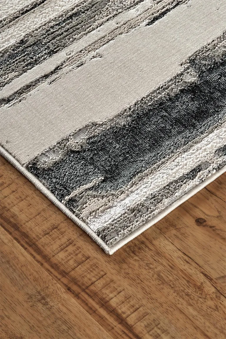 Silver Gray And Black Abstract Stain Resistant Area Rug Photo 3