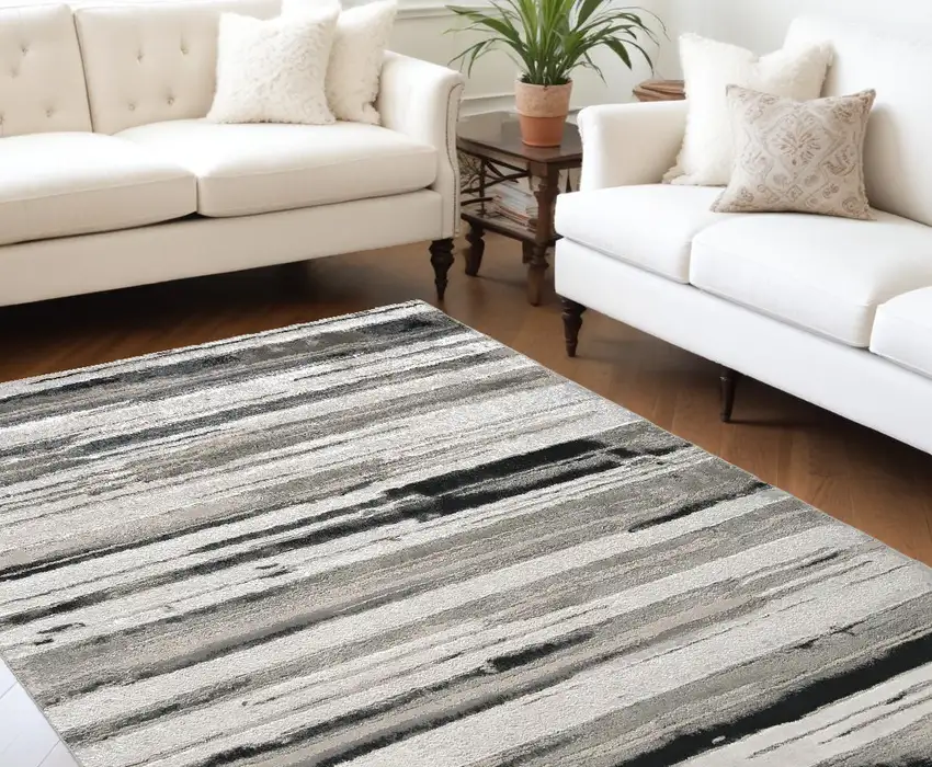 Silver Gray And Black Abstract Stain Resistant Area Rug Photo 1