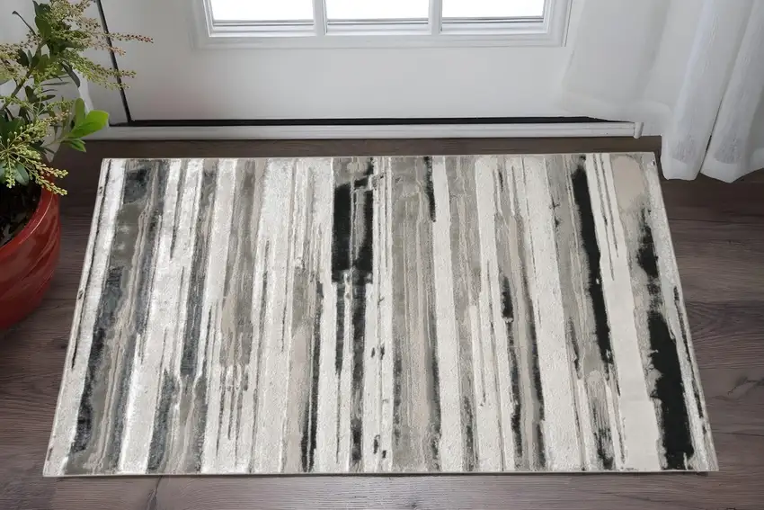 Silver Gray And Black Abstract Stain Resistant Area Rug Photo 1