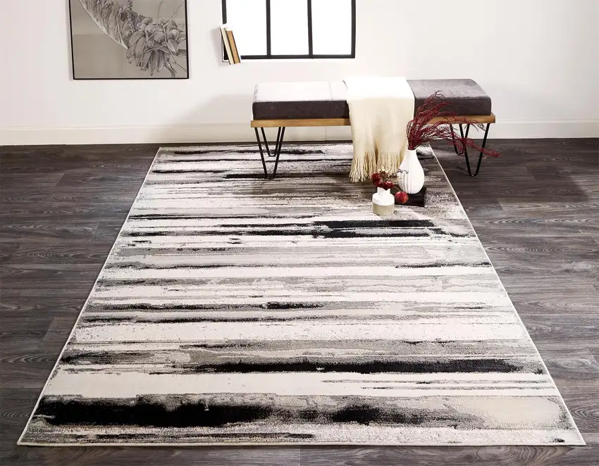 Silver Gray And Black Abstract Stain Resistant Area Rug Photo 6