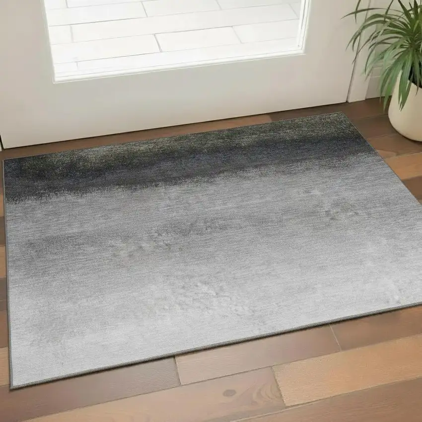 Silver Gray And Black Ombre Washable Area Rug With UV Protection Photo 2