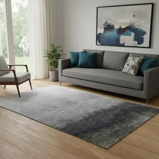 Silver Gray And Black Ombre Washable Area Rug With UV Protection Photo 2
