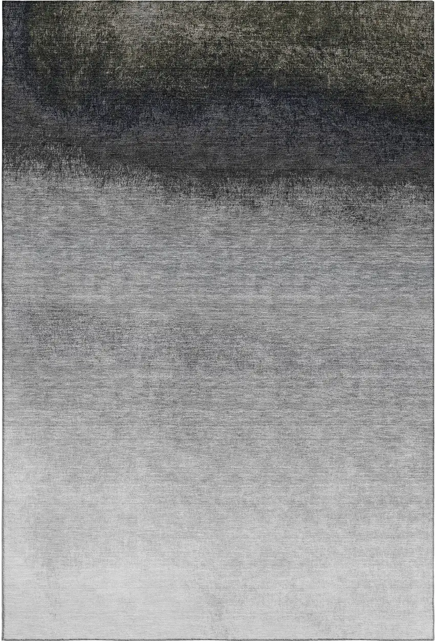 Silver Gray And Black Ombre Washable Area Rug With UV Protection Photo 1