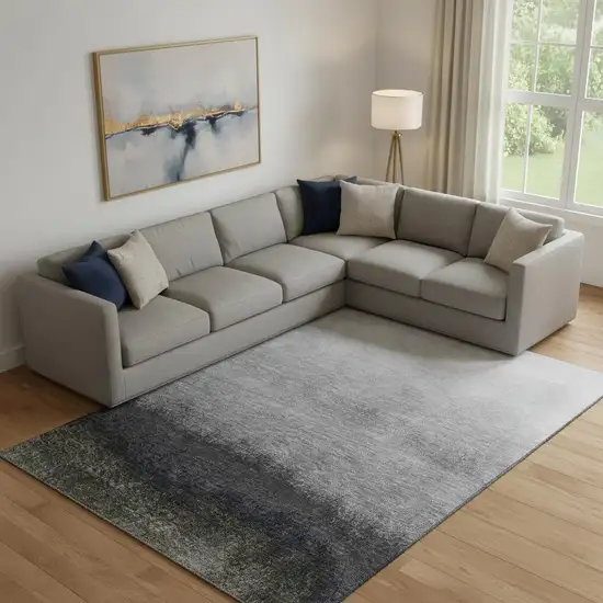 Silver Gray And Black Ombre Washable Area Rug With UV Protection Photo 2