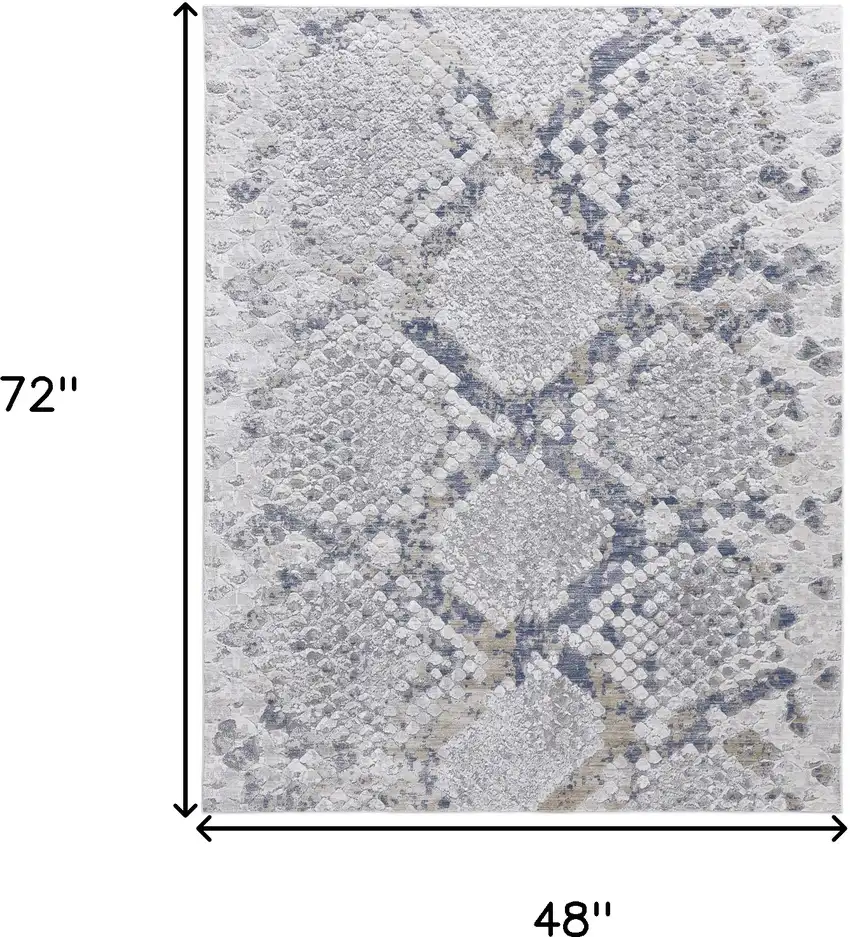 Silver Gray And Blue Animal Print Power Loom Distressed Area Rug Photo 10