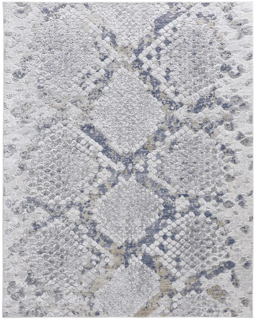 Silver Gray And Blue Animal Print Power Loom Distressed Area Rug Photo 1