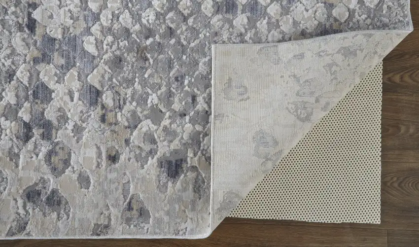 Silver Gray And Blue Animal Print Power Loom Distressed Area Rug Photo 4