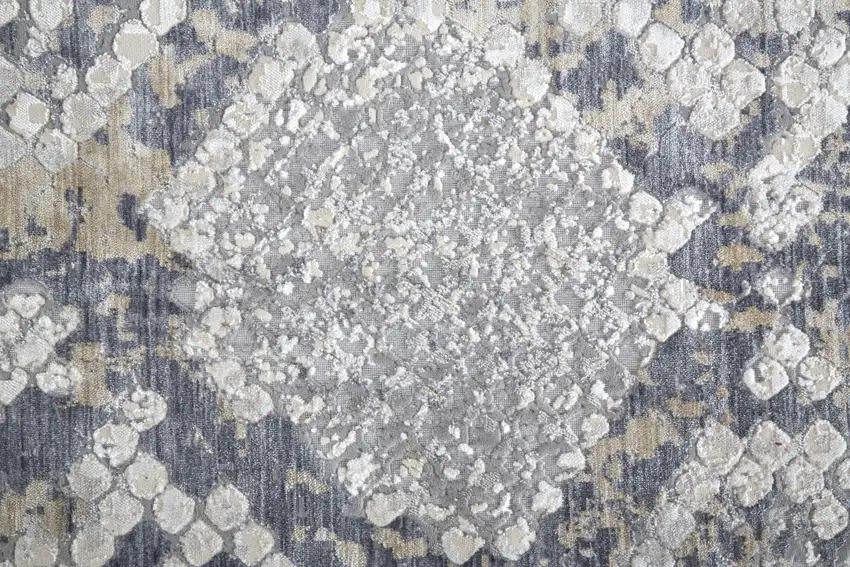 Silver Gray And Blue Animal Print Power Loom Distressed Area Rug Photo 9