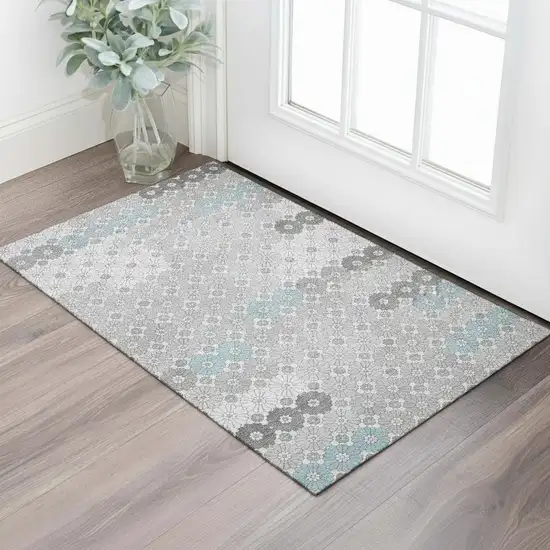 Silver Gray And Blue Geometric Washable Area Rug With UV Protection Photo 2