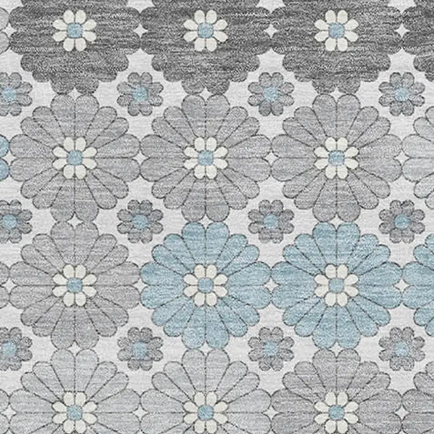Silver Gray And Blue Geometric Washable Area Rug With UV Protection Photo 2