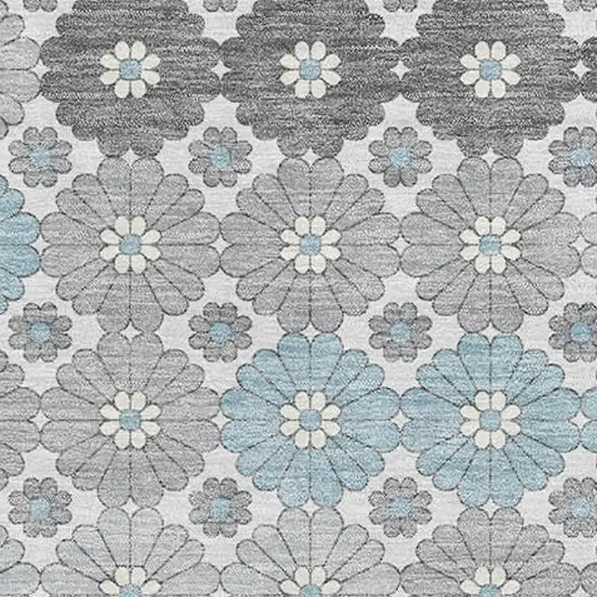 Silver Gray And Blue Geometric Washable Area Rug With UV Protection Photo 2