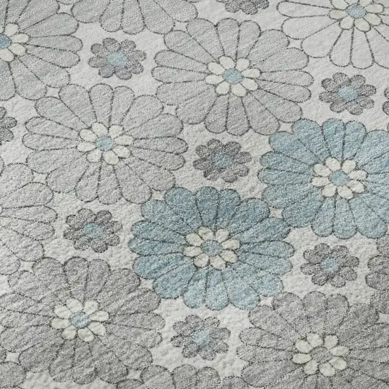 Silver Gray And Blue Geometric Washable Area Rug With UV Protection Photo 9