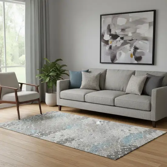 Silver Gray And Blue Geometric Washable Area Rug With UV Protection Photo 2