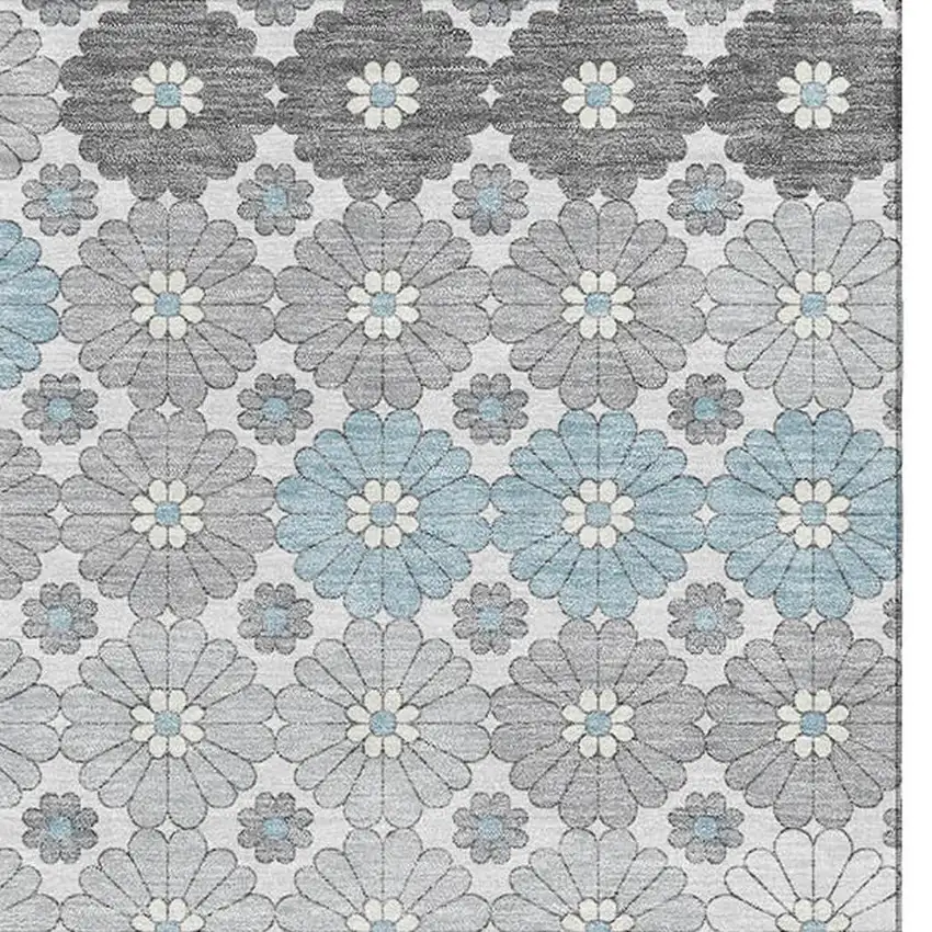 Silver Gray And Blue Geometric Washable Area Rug With UV Protection Photo 3
