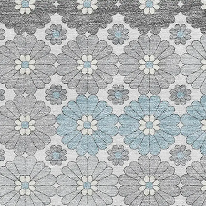 Silver Gray And Blue Geometric Washable Area Rug With UV Protection Photo 2