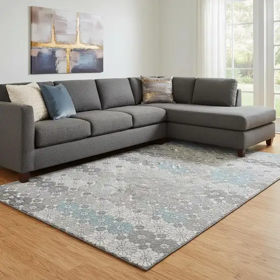 Silver Gray And Blue Geometric Washable Area Rug With UV Protection Photo 2