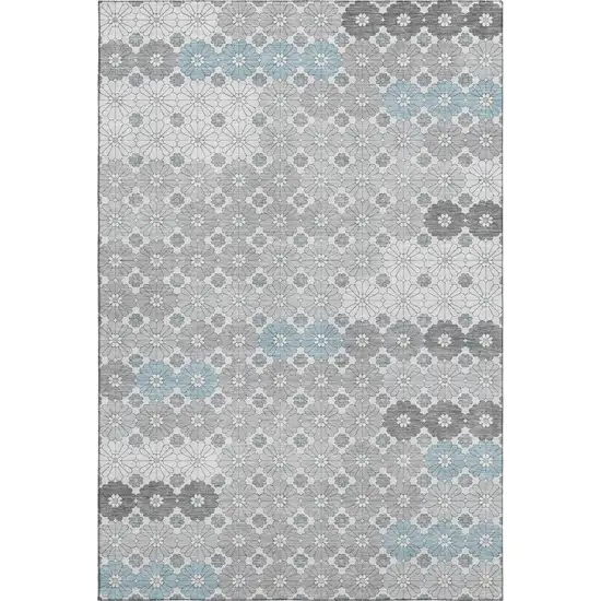 Silver Gray And Blue Geometric Washable Area Rug With UV Protection Photo 1