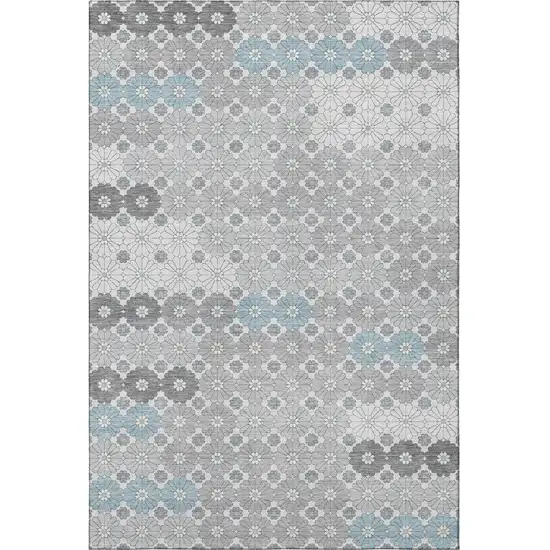 Silver Gray And Blue Geometric Washable Area Rug With UV Protection Photo 3