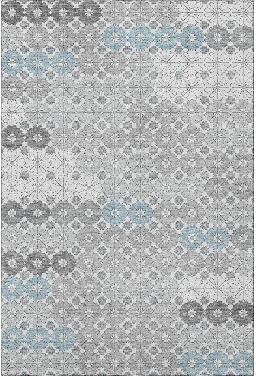 Silver Gray And Blue Geometric Washable Area Rug With UV Protection Photo 3