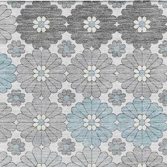 Silver Gray And Blue Geometric Washable Area Rug With UV Protection Photo 2