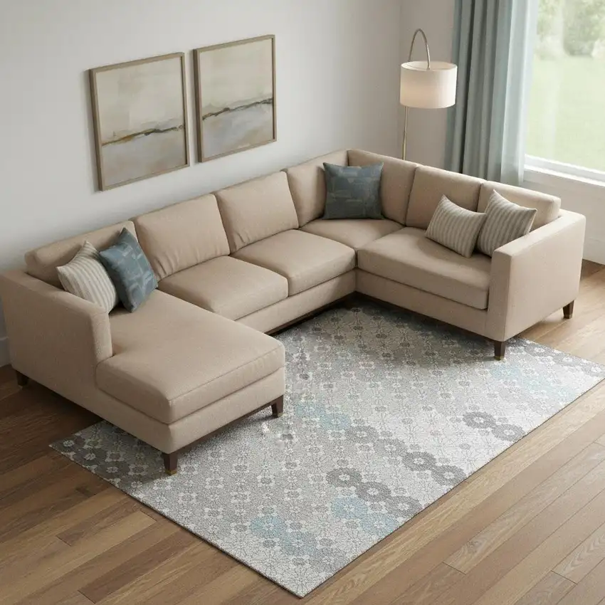 Silver Gray And Blue Geometric Washable Area Rug With UV Protection Photo 2