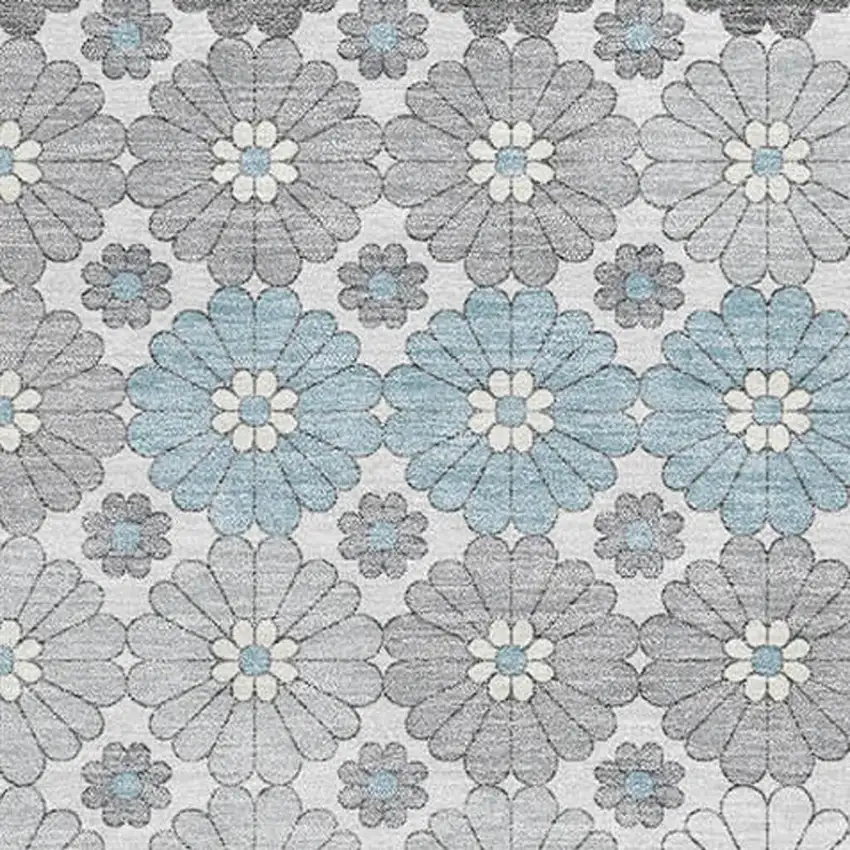 Silver Gray And Blue Geometric Washable Area Rug With UV Protection Photo 2